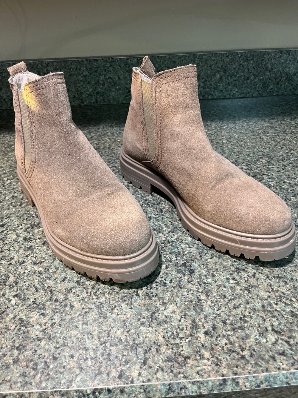 Steve Madden Taupe Suede Chelsea Lug Boots